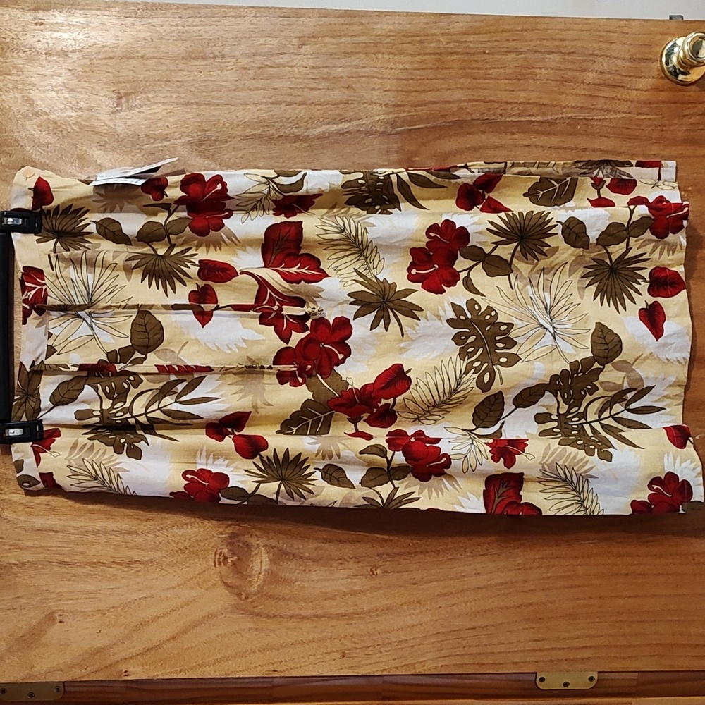 🌺 NWT Sag Harbor Tropical Print Drawstring Maxi Skirt Yellow Red Linen Rayon 18